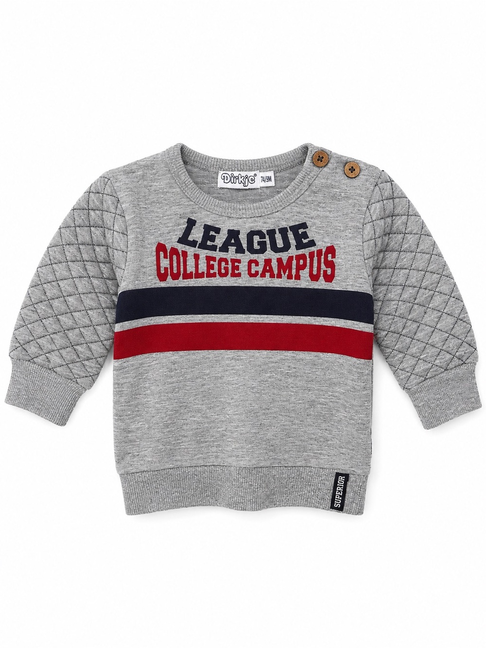 Grey "League College Campus" Quilted-Sleeve Sweatshirt